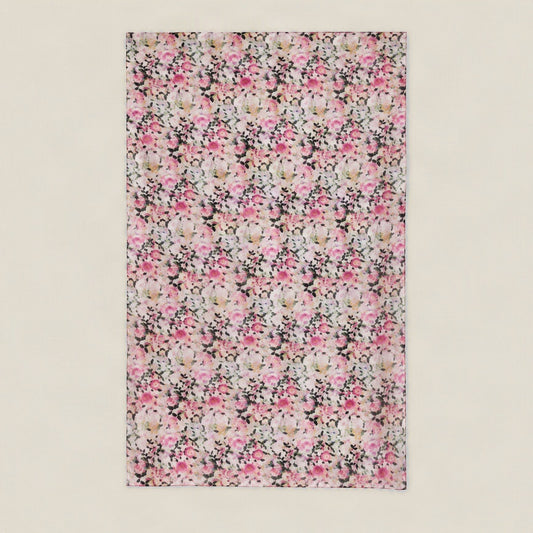 Pink purple small floral mulberry silk scarf