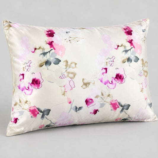 Rose Mist Printed Mulberry Silk Pillowcase – 20 x 30 in, Hidden Zipper