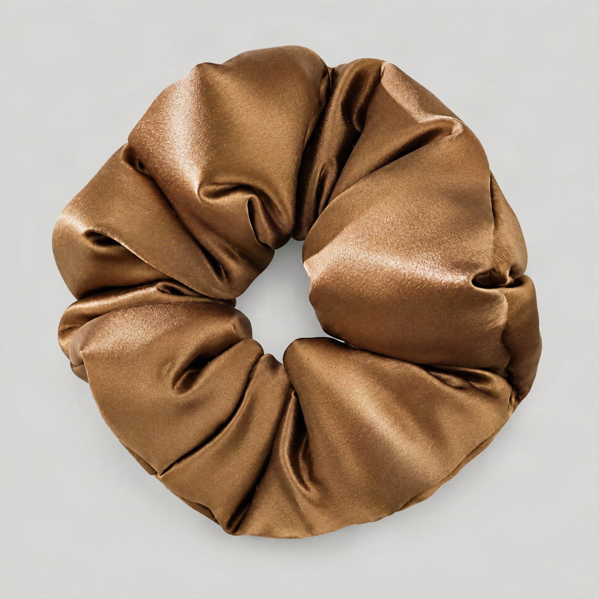SuuSilk 30 Momme padded mulberry silk scrunchie in soft neutral tone, gentle everyday hair accessory