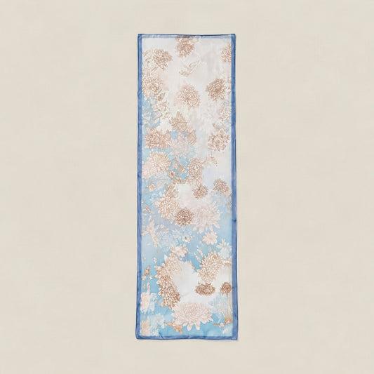 Blue mulberry silk long scarf