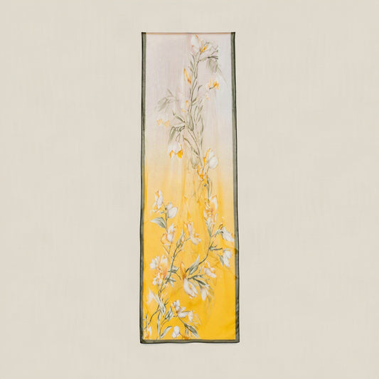 Yellow Branches mulberry silk long scarf