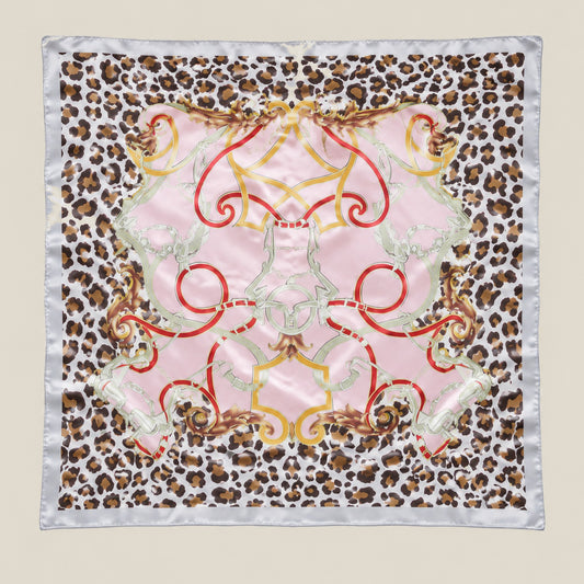 Leopard chain mulberry silk square scarf