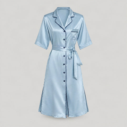 Mulberry silk nightgown laid flat, full garment view