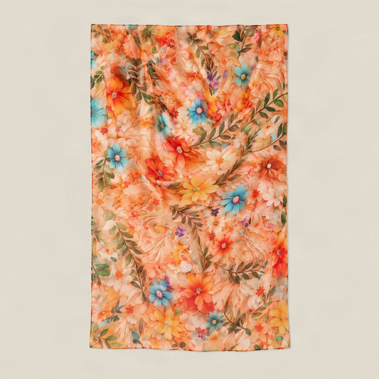 Orange small floral mulberry silk scarf
