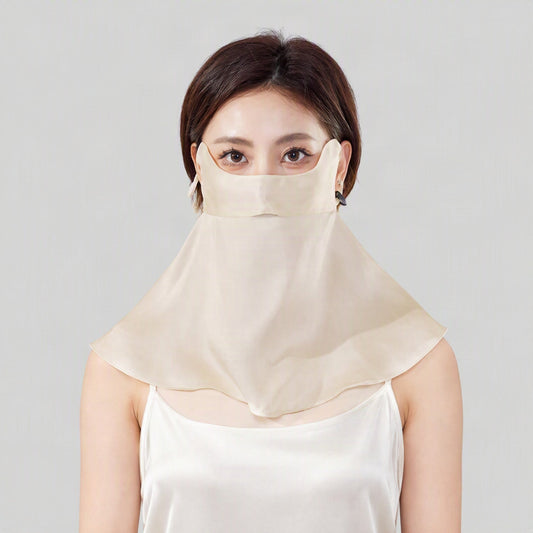 Light Champagne Mulberry Silk Eye-Protecting Sun Mask with Neck Drape