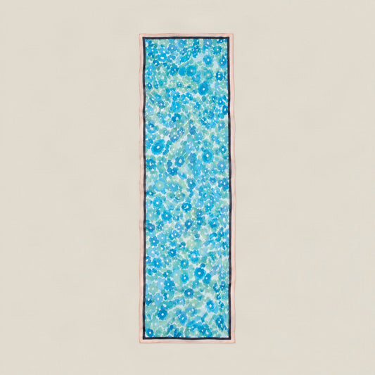 Blue Cartoon Floral mulberry silk long scarf