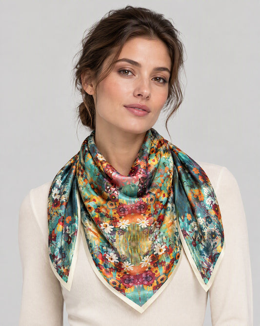 Colorful Tiny Blooms Mulberry Silk Scarf – 69 x 43 in