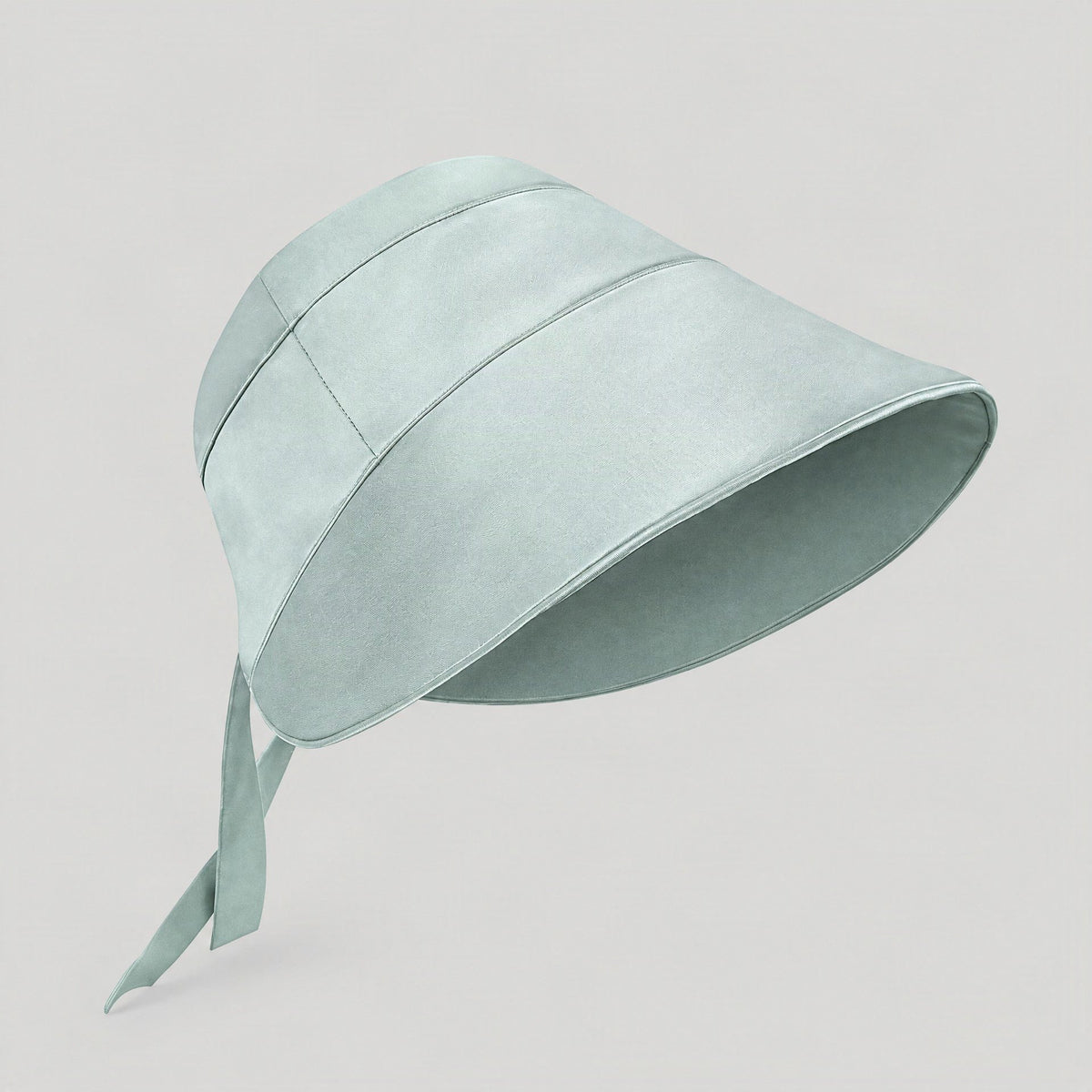 Sage green mulberry silk wide-brim sun hat with back ties