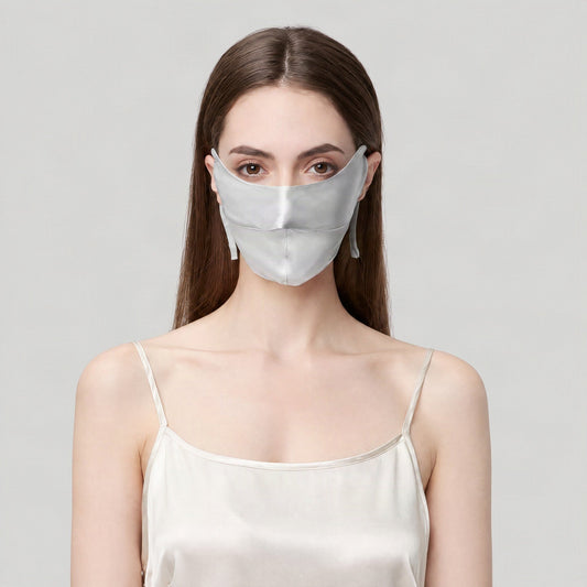 Silver Gray Double-Layer Mulberry Silk Half-Face Sun Mask