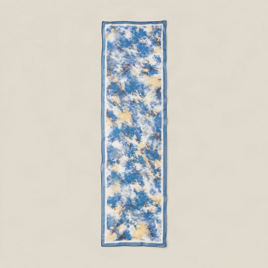 Yellow Blue Watercolor mulberry silk long scarf