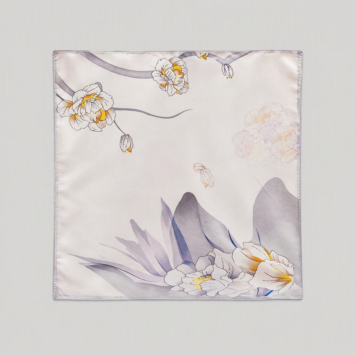 Camellia Mulberry Silk Square Scarf – 21 x 21 in