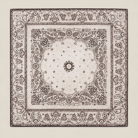 Grey beige paisley mulberry silk square scarf