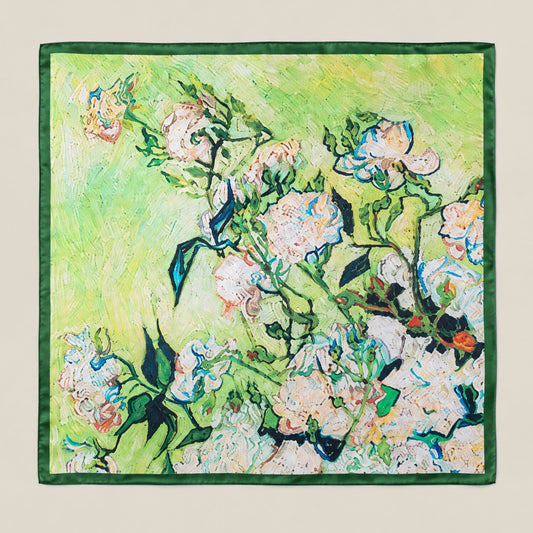 Oil Painting Thorn Rose mulberry silk square scarf