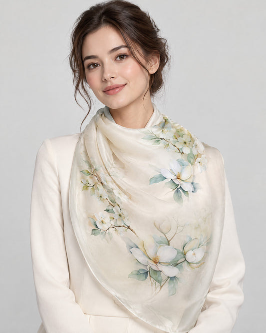 Willow Branch Mulberry Silk Long Scarf – 22 x 68 in