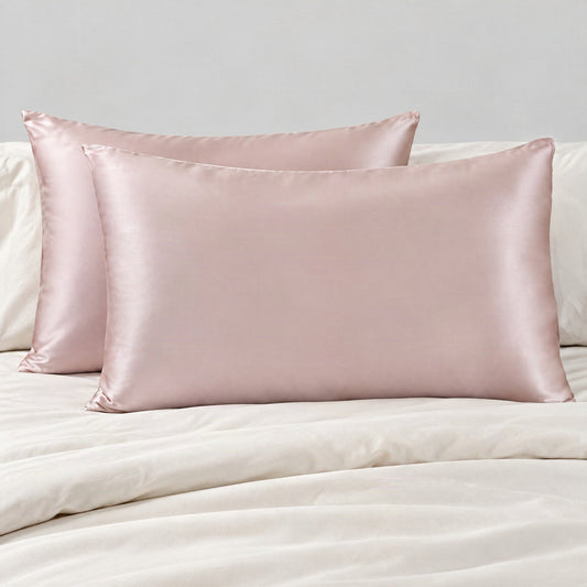 White Silk pillowcase with envelope closure styled on a minimalist bed, showcasing smooth mulberry silk texture and elegant d
