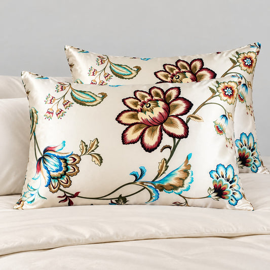 Jacobean Teal Printed Mulberry Silk Pillowcase – 20 x 30 in, Hidden Zipper