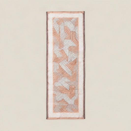 Orange linear print mulberry silk scarf