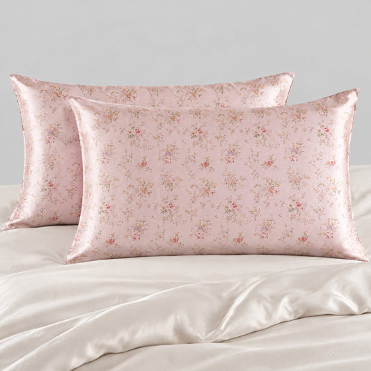 Petal Pink Ditsy Printed Mulberry Silk Pillowcase – 20 x 30 in, Hidden Zipper