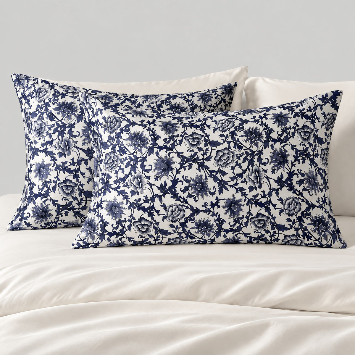 Navy Chintz Printed Mulberry Silk Pillowcase – 20 x 30 in