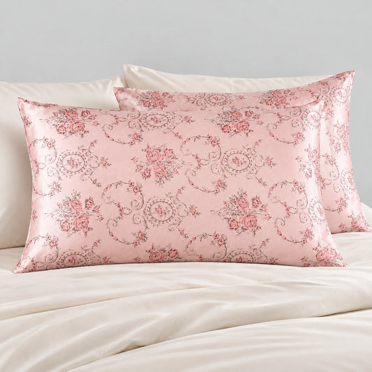 Rose Damask Printed Mulberry Silk Pillowcase – 20 x 30 in, Hidden Zipper