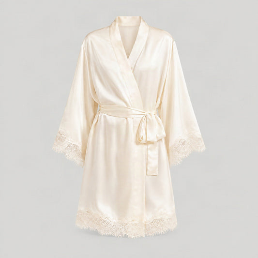 Mulberry silk robe and camisole set laid flat