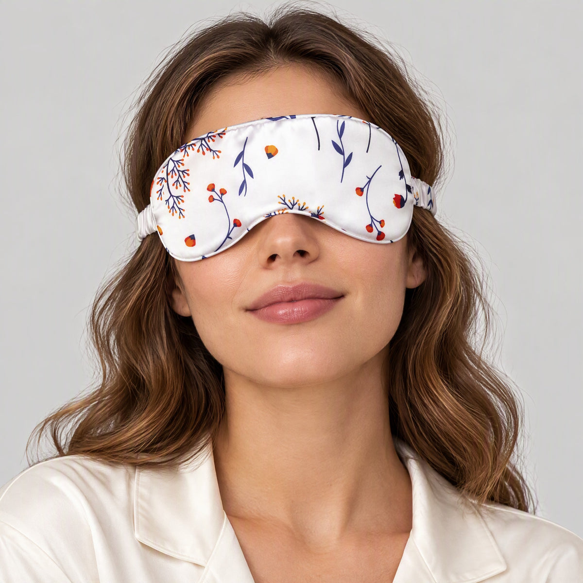 Autumn White Printed Mulberry Silk Sleep Eye Mask