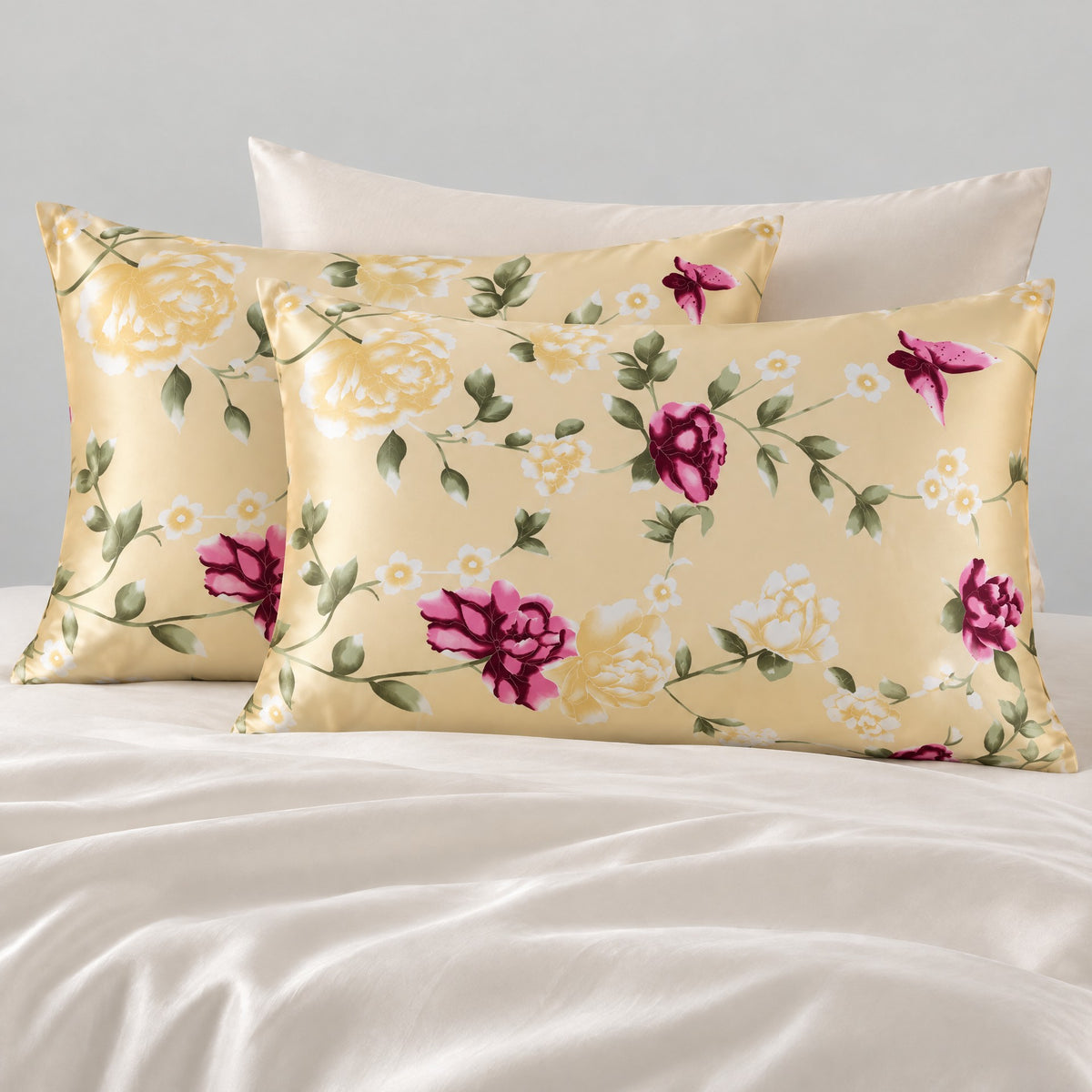 Butter Rose Printed Mulberry Silk Pillowcase – 20 x 30 in