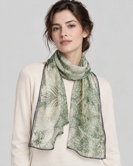 Garden Trail Mulberry Silk Long Scarf – 17 x 63 in