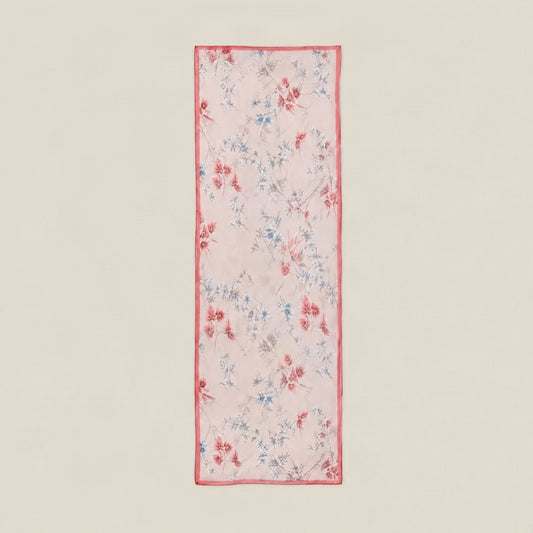 Pink Branch mulberry silk long scarf