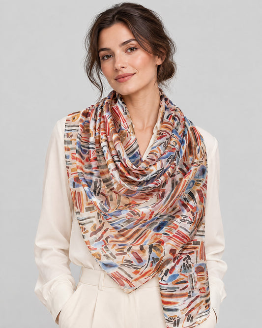 Doodle Stripe Mulberry Silk Oversized Scarf – 69 x 43 in