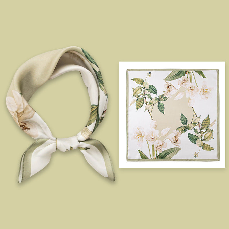 Brown Lily mulberry silk square scarf
