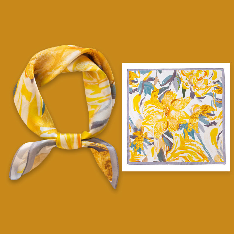 Yellow Floral mulberry silk square scarf