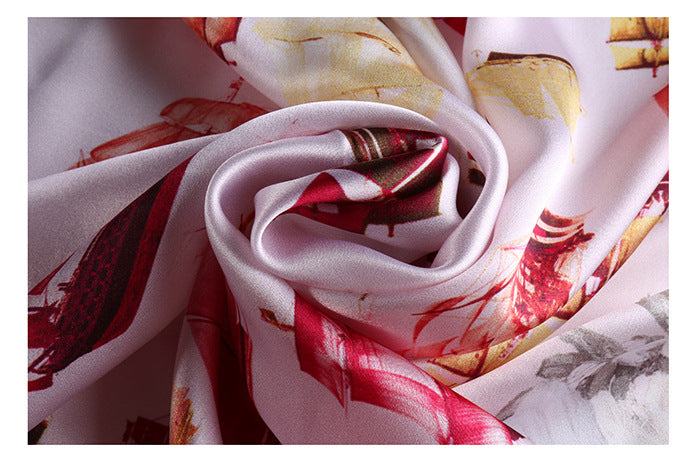 100% Mulberry Silk Square Scarf 108 x 108 cm – Printed Fashion Shawl for Fall and Winter