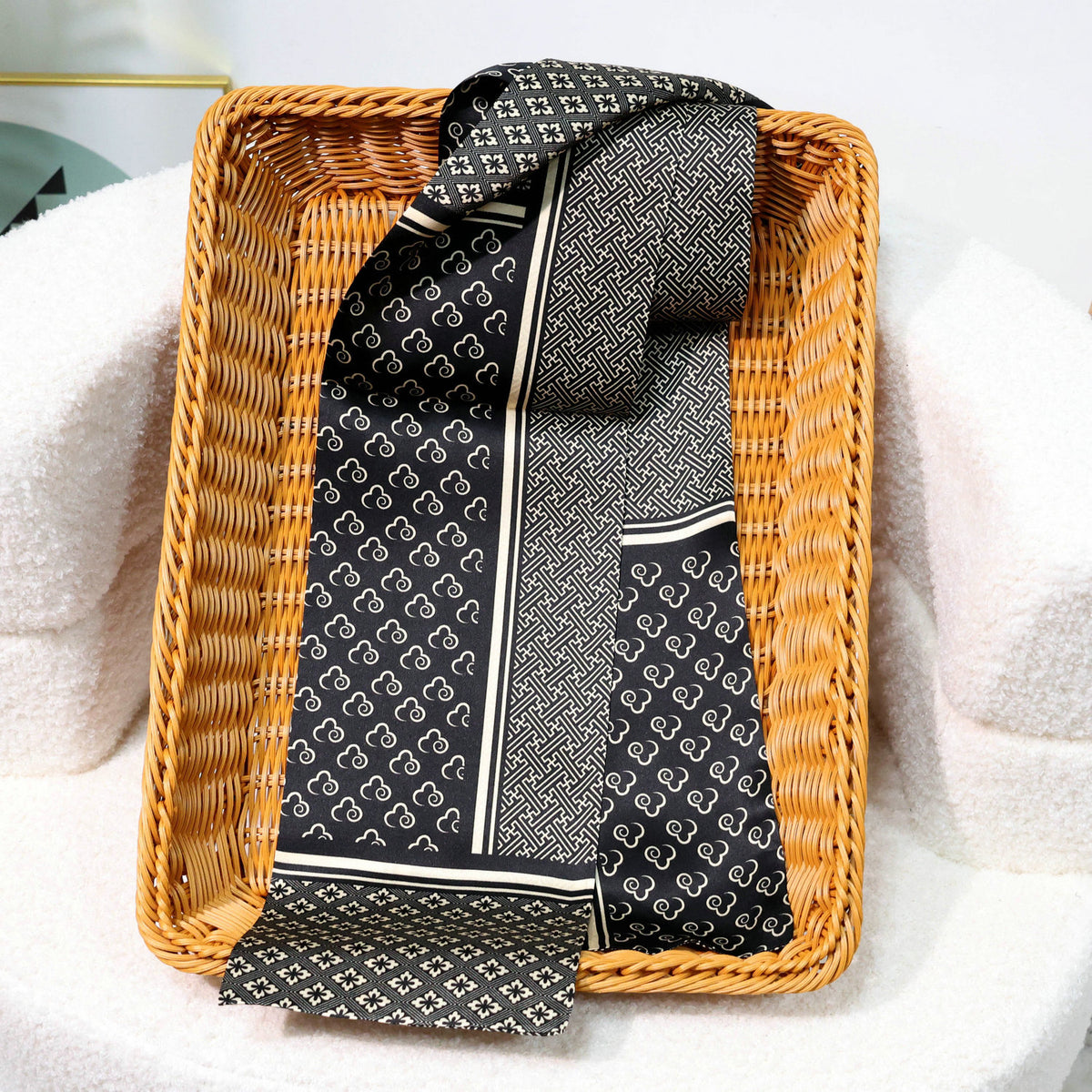 Ink Gold Elegance slim mulberry silk scarf