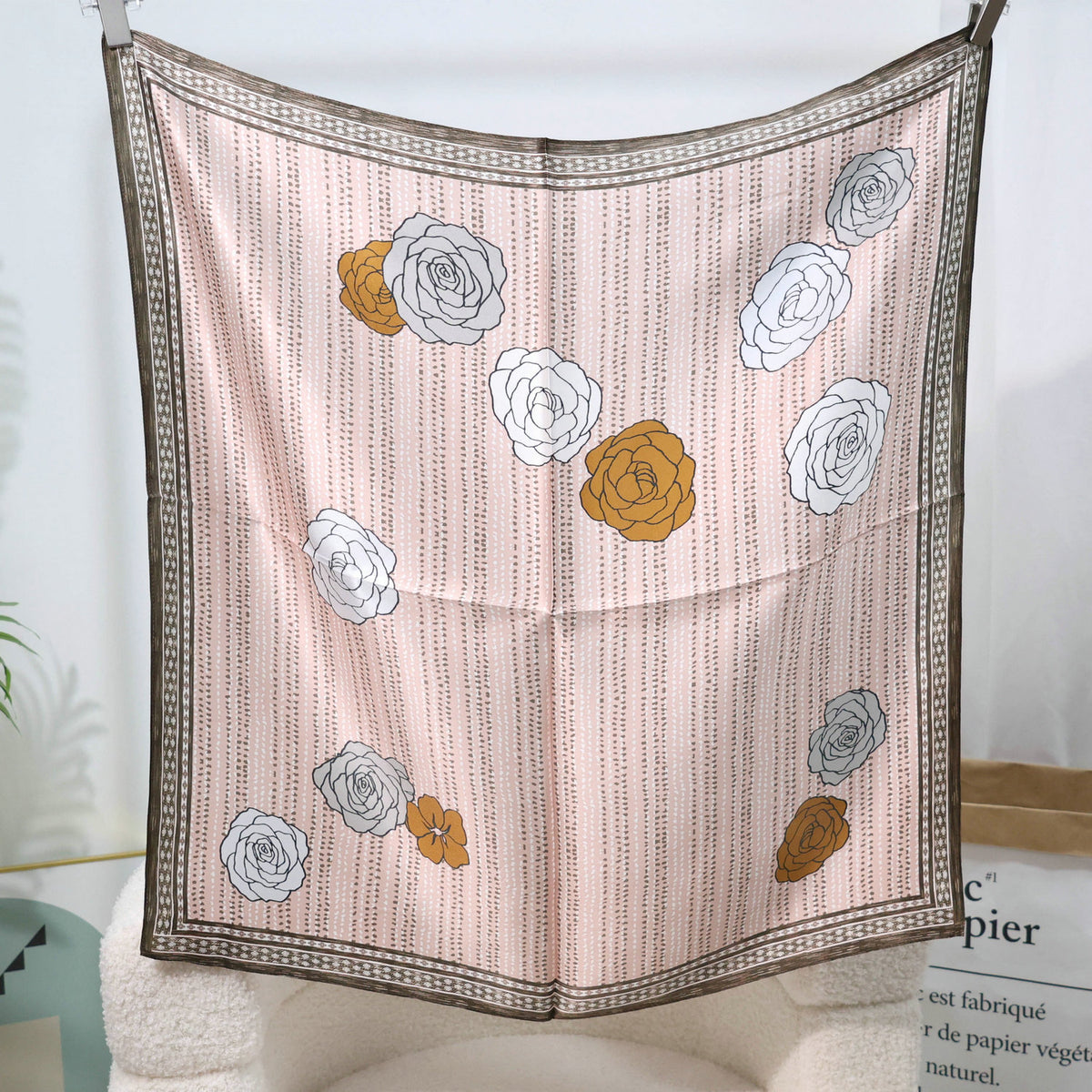 Camellia Blush mulberry silk square scarf