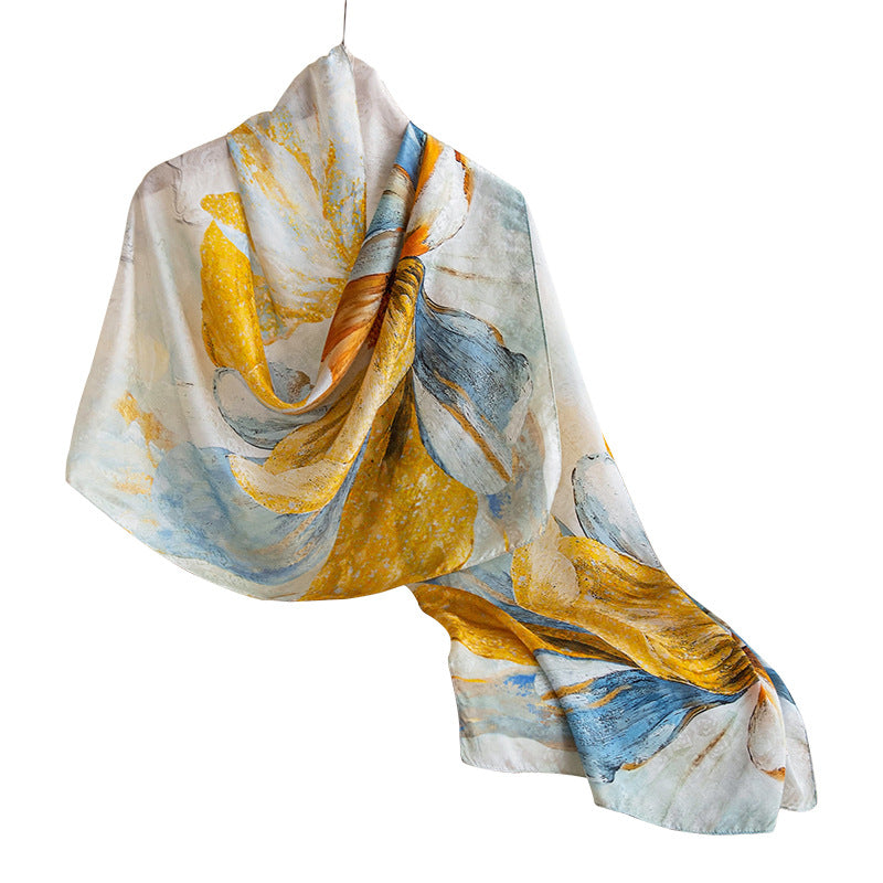 Sunlit bloom floral mulberry silk scarf, 22 x 67 in