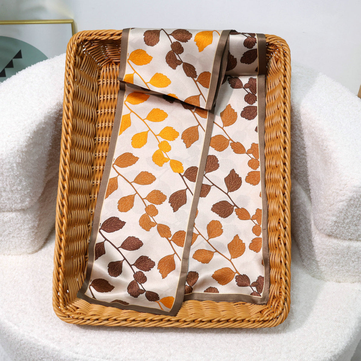 Gold Brown Wash slim mulberry silk scarf