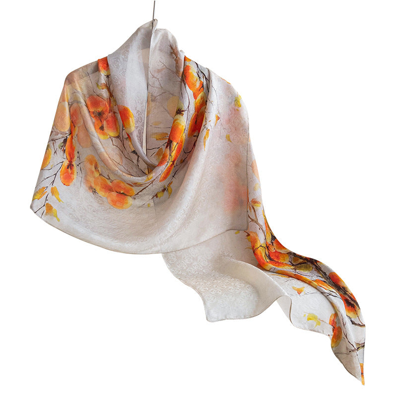 Harvest persimmon mulberry silk scarf, 22 x 67 in