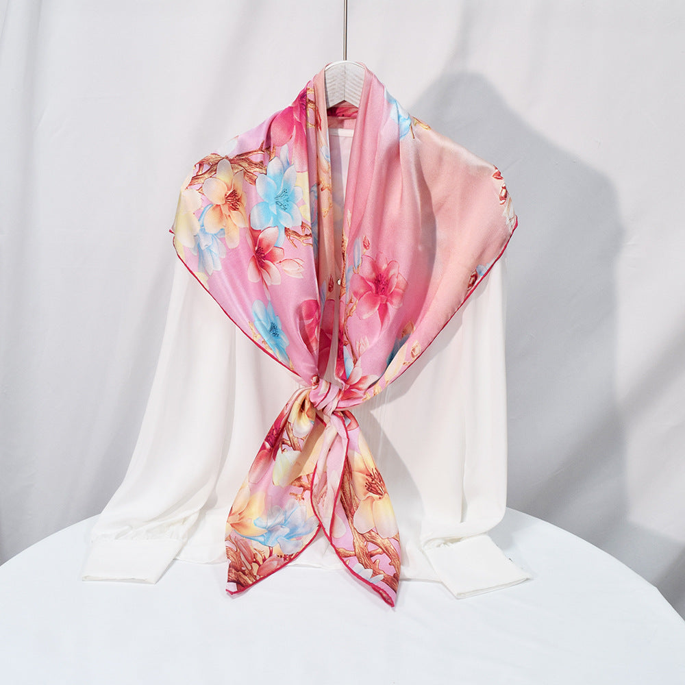 100% Mulberry Silk Square Scarf 108 x 108 cm – Printed Fashion Shawl for Fall and Winter