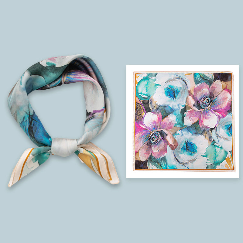 Colorful Large Floral mulberry silk square scarf