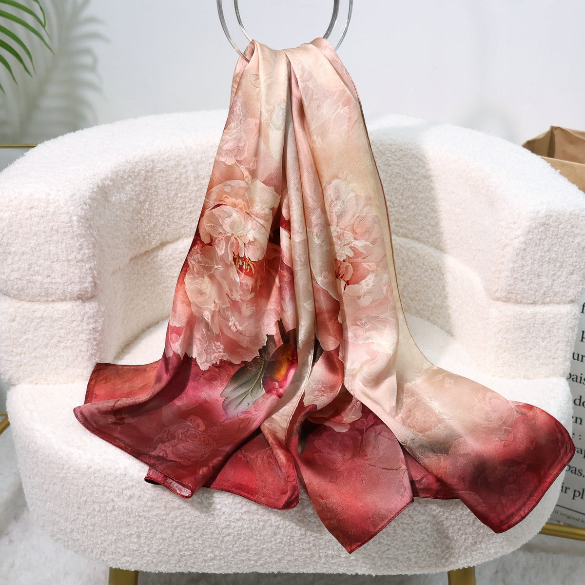 Peony Bloom jacquard mulberry silk scarf