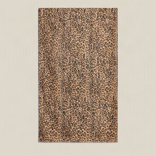 Yellow brown leopard print mulberry silk scarf, 69 x 43 in