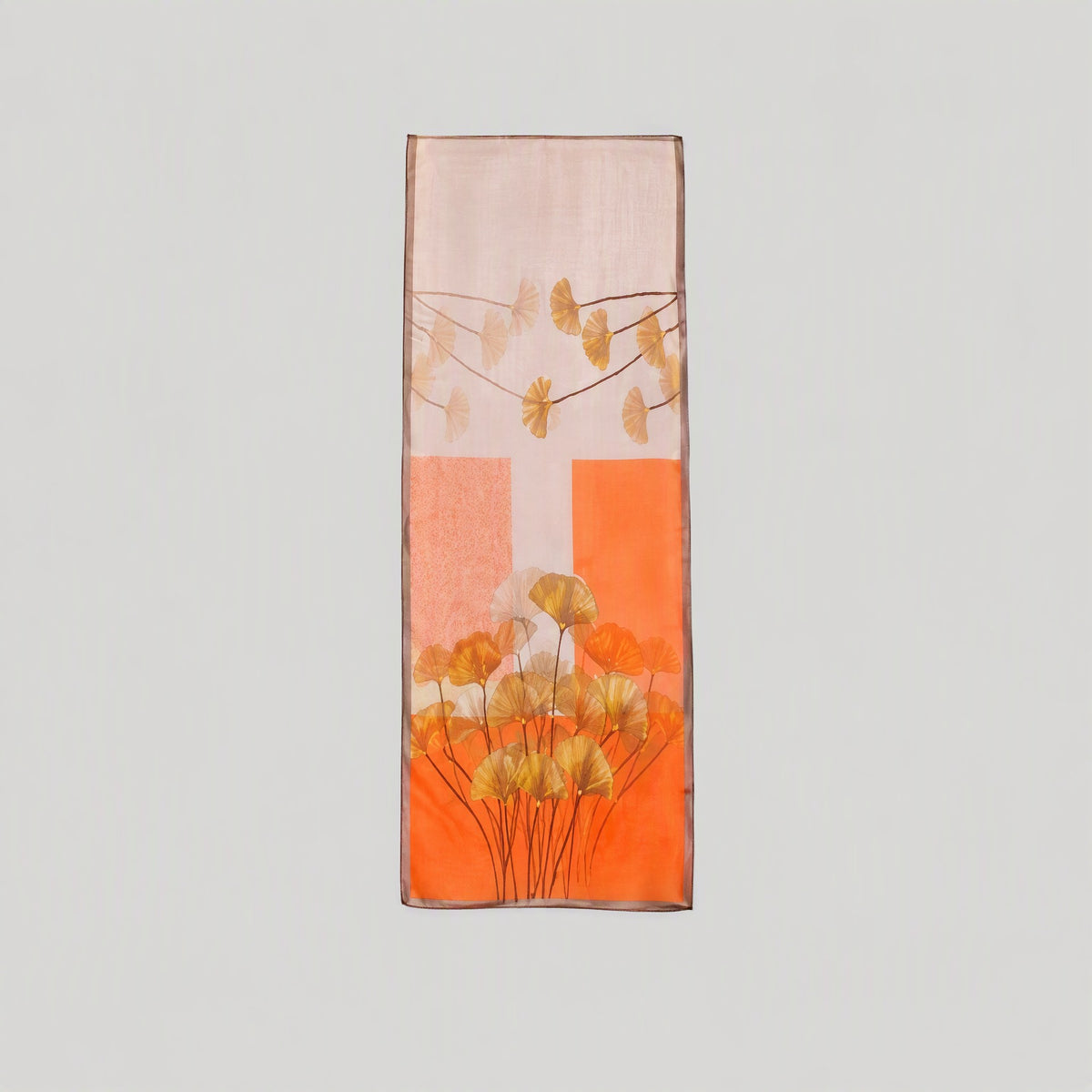 Ginkgo Leaf Mulberry Silk Long Scarf – 16.5 x 63 in