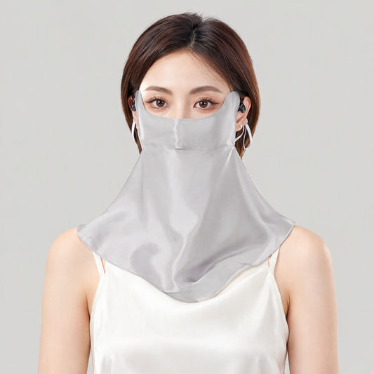Mascarilla solar de seda de morera de doble capa para media cara con protector de cuello