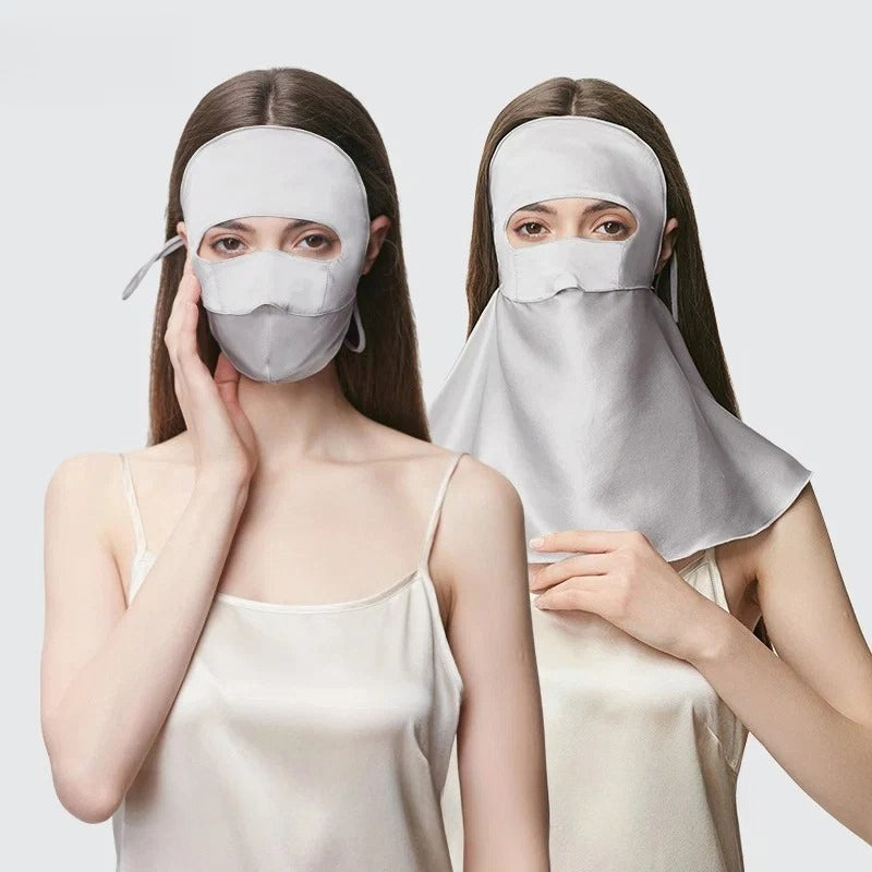 Double-Layer 100% Mulberry Silk Sun Protection Face Mask & Hood – Full Coverage