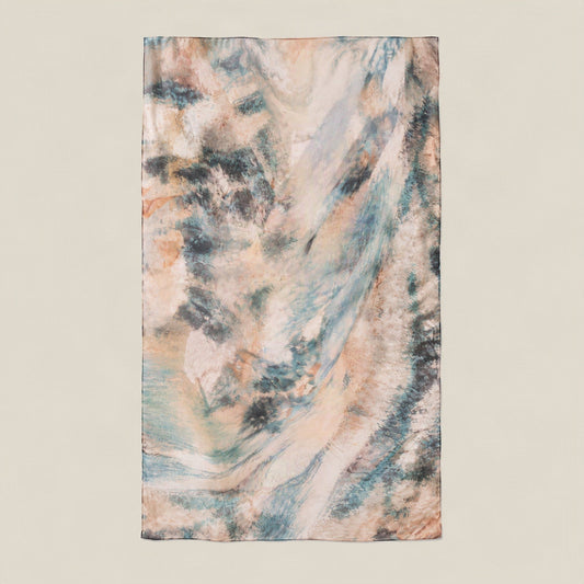 Vintage small town mulberry silk scarf, 69 x 43 in