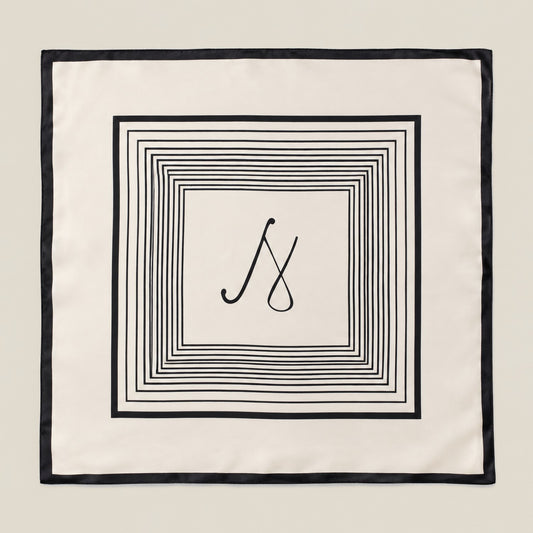 Classic black white geometric mulberry silk square scarf