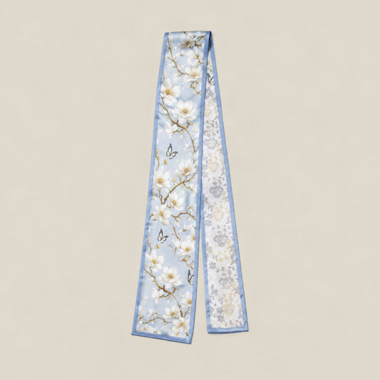 Butterfly Branch slim mulberry silk scarf