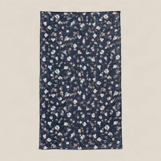 Navy small floral mulberry silk scarf