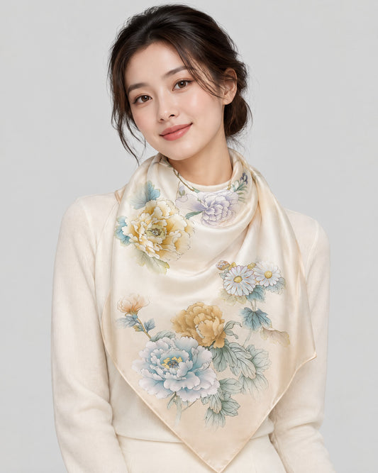Pastel Scroll Mulberry Silk Long Scarf – 22 x 68 in